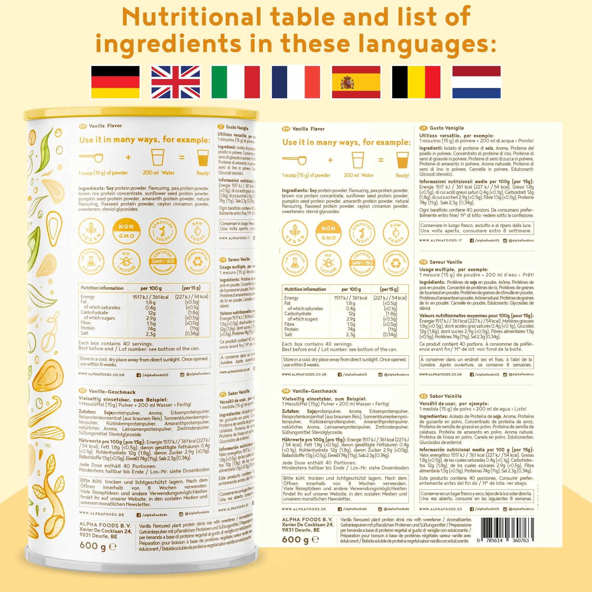 Vegan Protein Powder - Muscle Building Powder with Amino Acids - Plant Based Protein Shake Alpha Foods