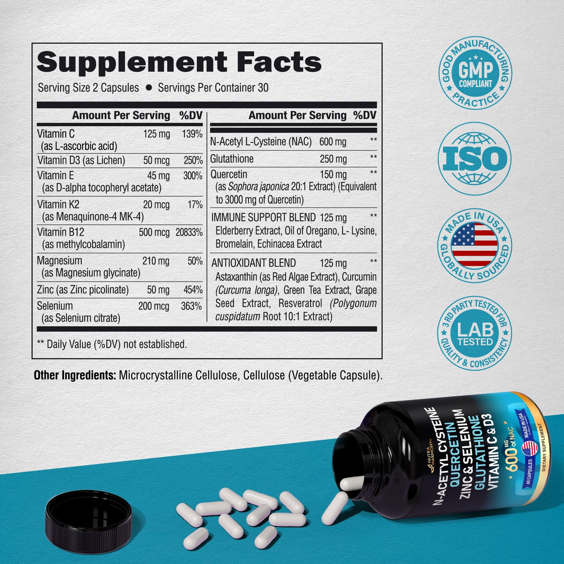 NAC 600 mg Supplement | Quercetin | Zinc | Glutathione | Selenium | Vitamin C & D3 - AB Mystery