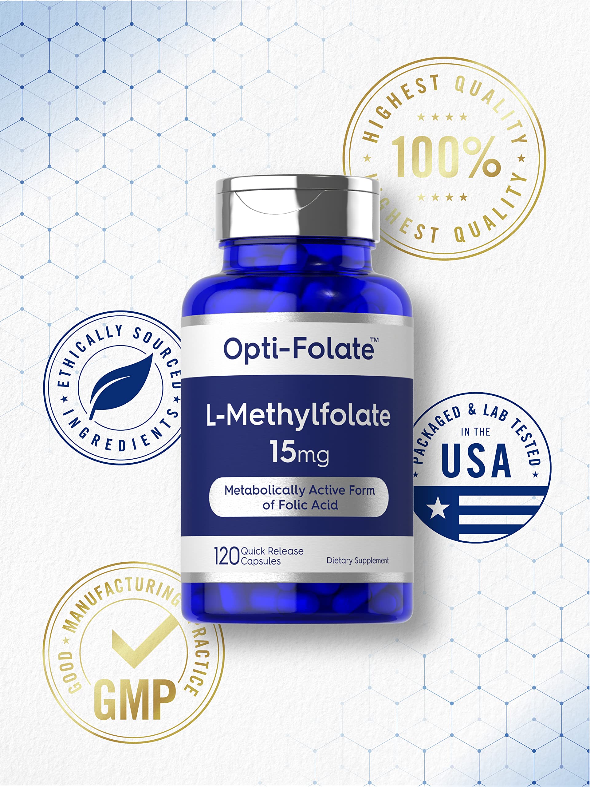 Carlyle L Methylfolate 15mg | 120 Capsules | Value Size | Max Potency | Optimized - AB Mystery