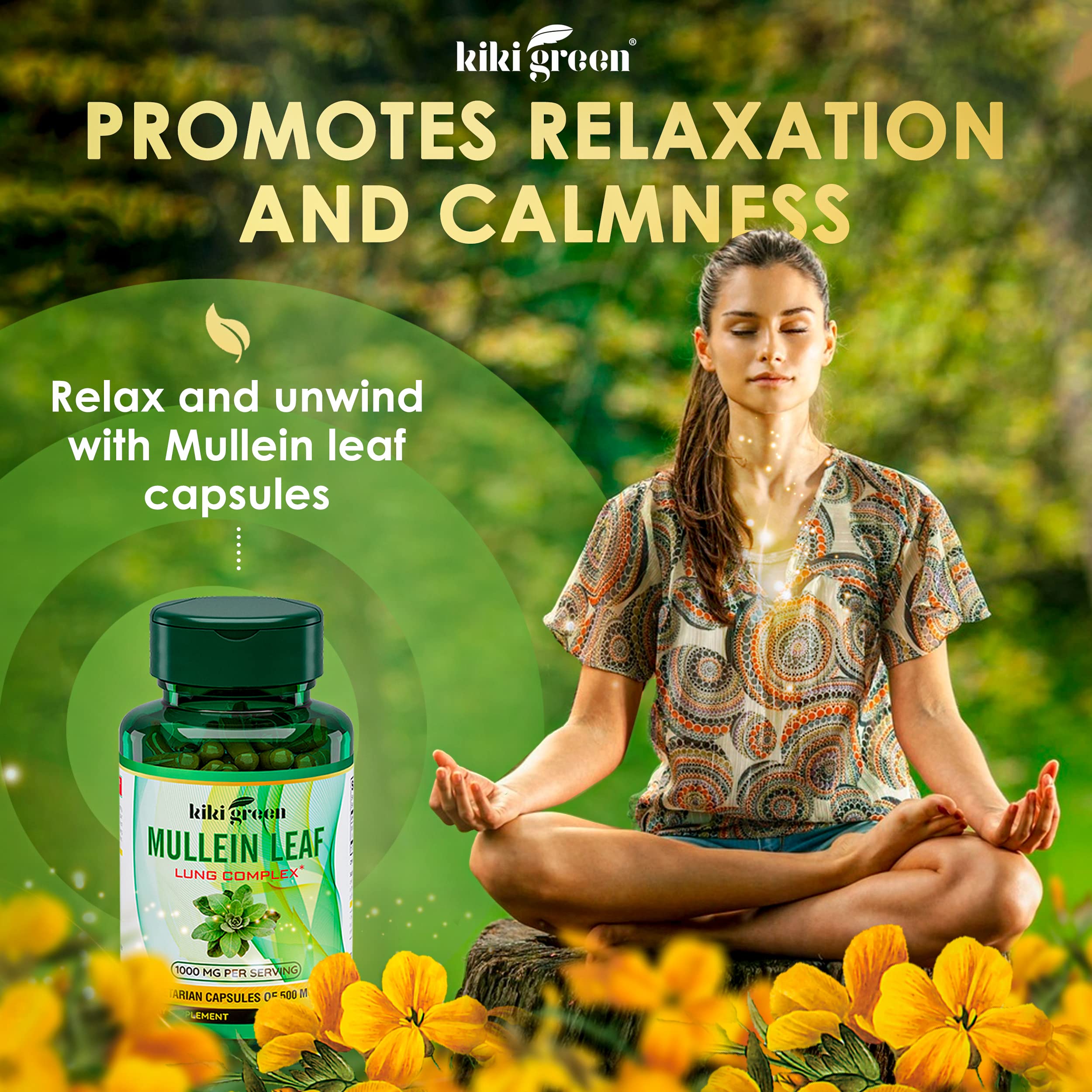 KIKI Green Mullein Leaf Extract Capsules - Herbal Respiratory Supplement - for Lung Cleans - AB Mystery