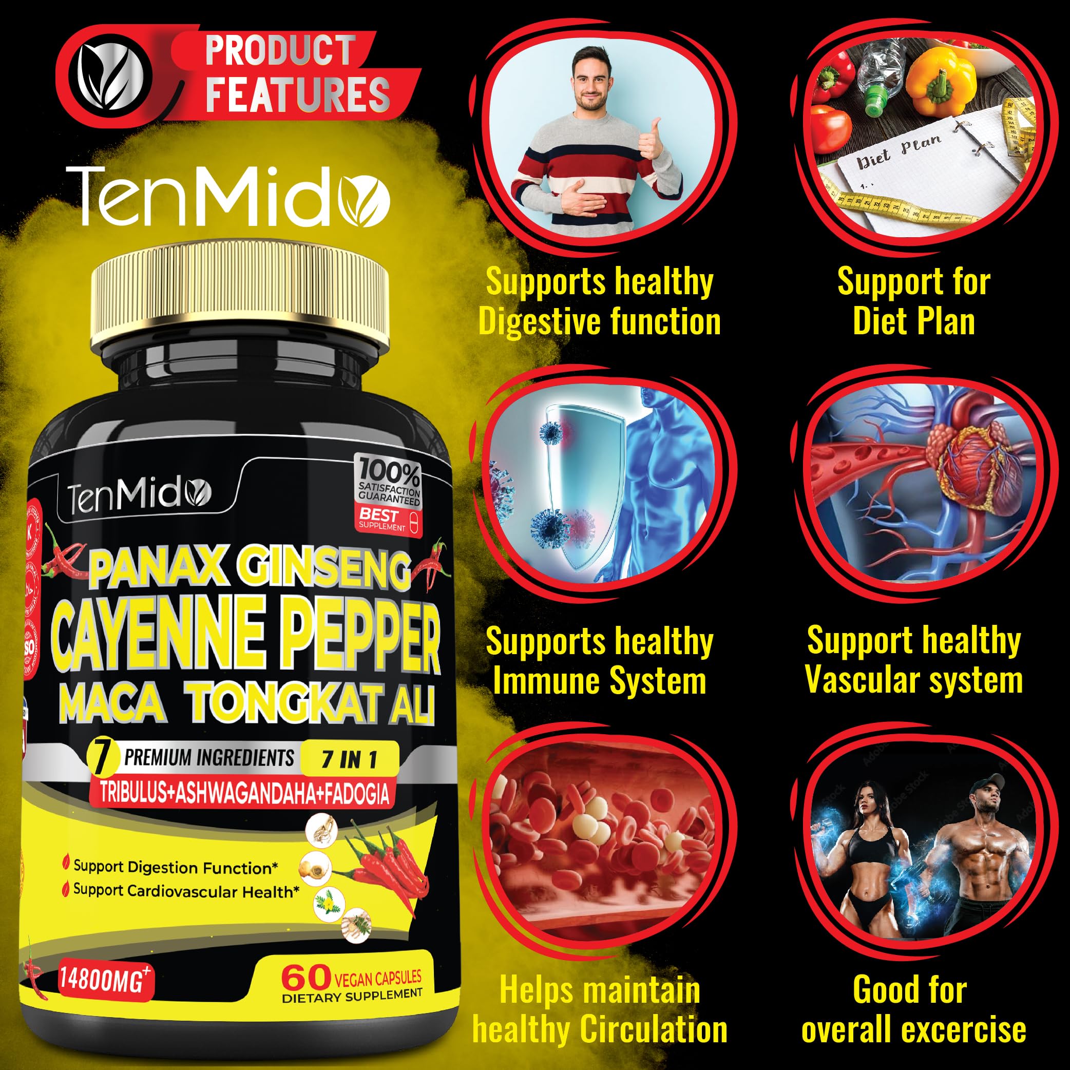 2 Packs 60 Caps 14800mg - Cayenne Pepper Supplements Extract Capsules - Tongkat Ali - AB Mystery