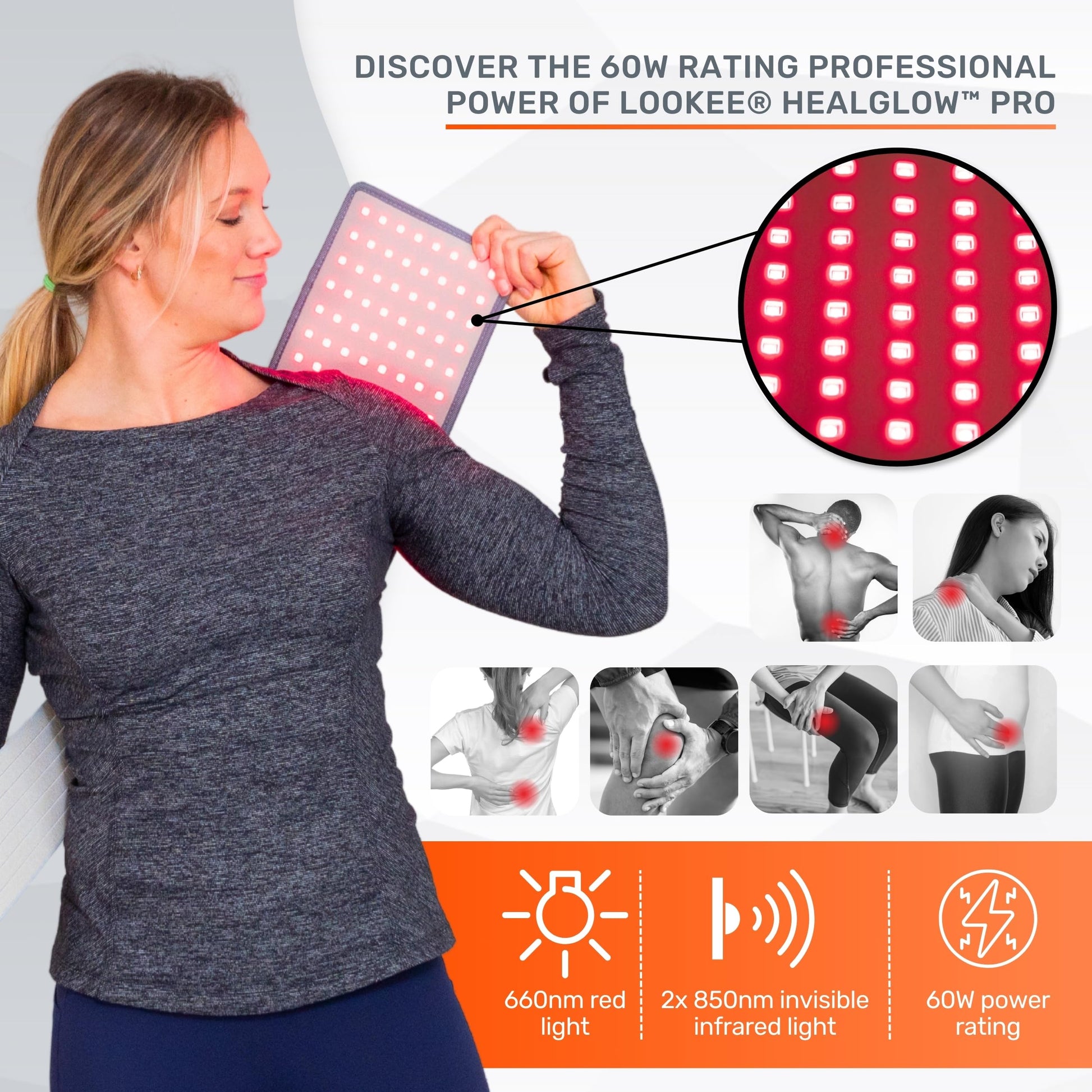 LOOKEE HealGlow Pro Medical Infrared & Red-Light Therapy Belt - LED Technology - 60W Powerful - AB Mystery