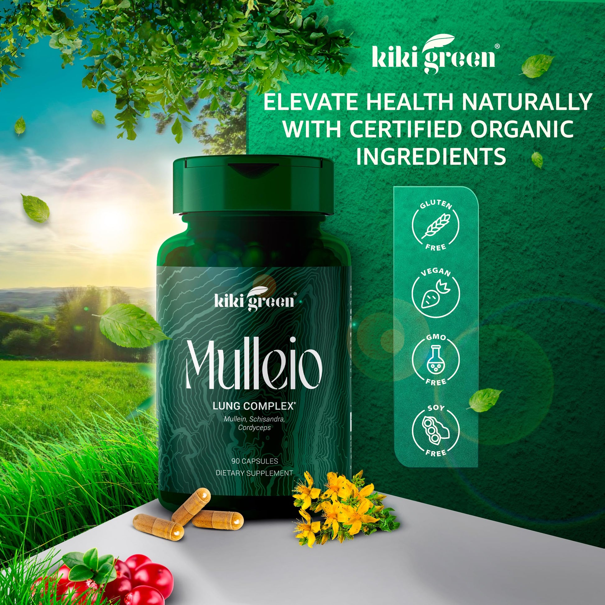 KIKI Green MULLEIO Lung Health Capsules: Herbal Supplement for Lung Cleanse, Better - AB Mystery