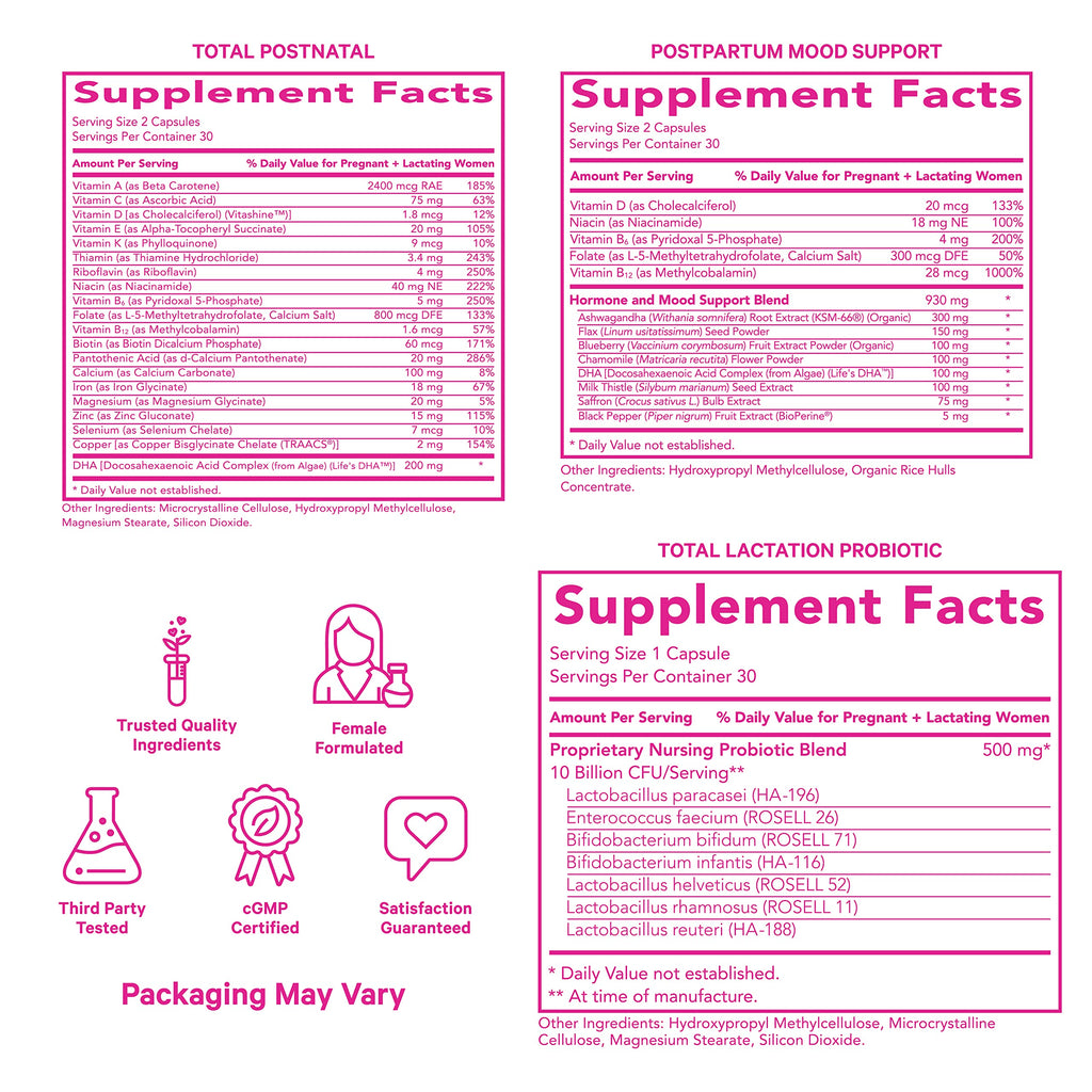 Pink Stork New Mom Necessities Bundle: Postnatal Vitamin with DHA and Folic Acid, Lactation Probiotic Pink Stork