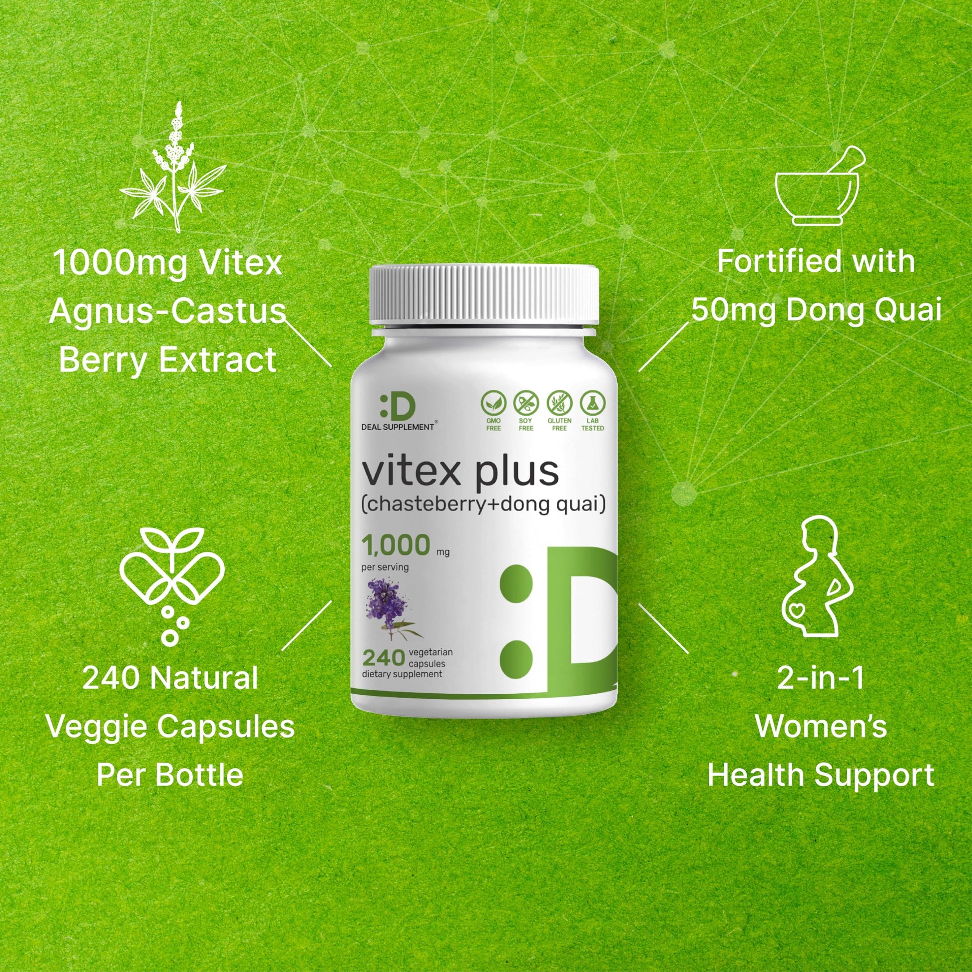 Vitex Supplement for Women – Vitex Chasteberry Supplement 1000mg Per Serving Plus Dong Quai Root - AB Mystery